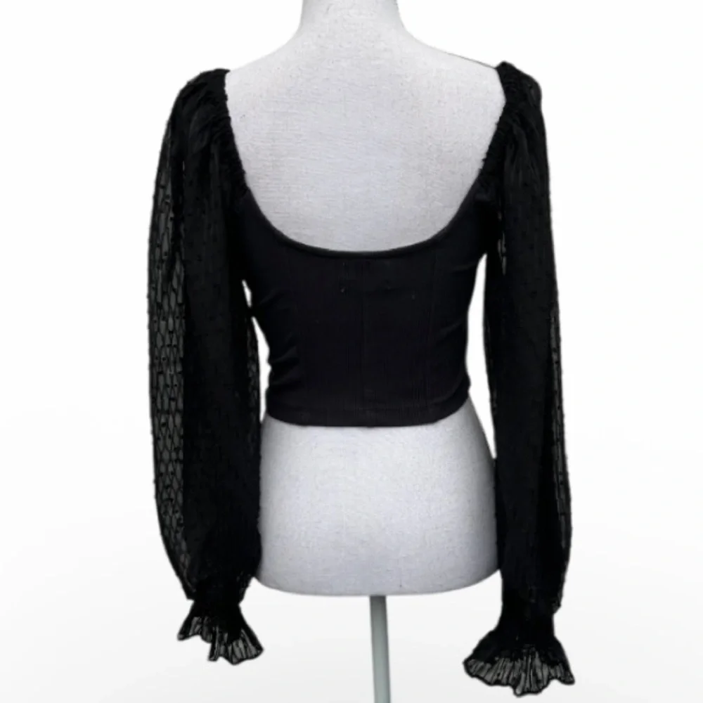 Urban Outfitters Black Crop Poet Sleeve Women's Top L